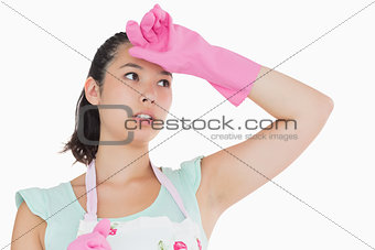 Cleaning woman looking tired