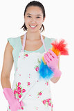 Woman holding a duster