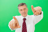 Man pointing with both hands