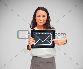 Woman holding a tablet pc smiling