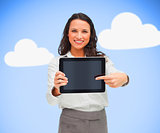 Businesswoman pointing to her digital tablet