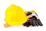 Protective gloves with hammer and hard hat