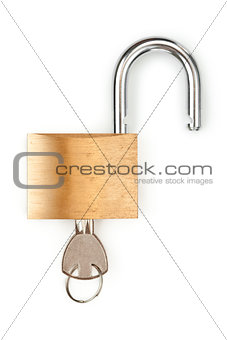 Unlocked padlock with key in it