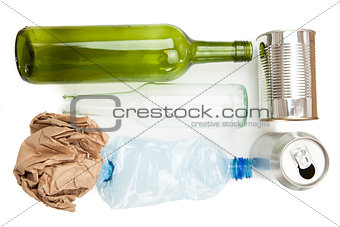 Plastic paper glass and metallic recyclable waste