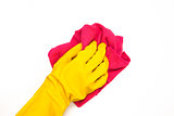 Yellow gloves with pink cloth