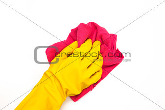 Yellow gloves with pink cloth