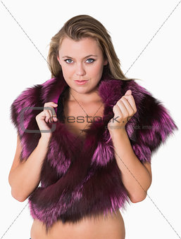 Woman wearing fur stole