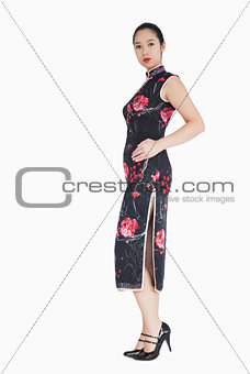 Woman wearing traditional Asian dress