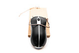 Black computer mouse in a mousetrap