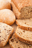 Wholemeal bread lying on the background