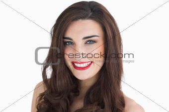 Woman with red lips smiling
