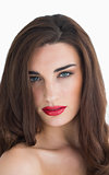 Woman with wavy hair and red lips