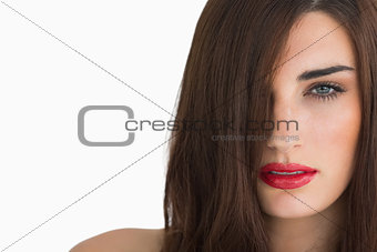 Woman with red lips and long hair