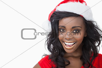 Woman wearing a Santa Claus hat