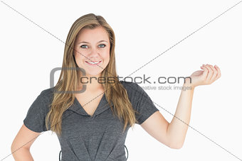 Woman holding out hand