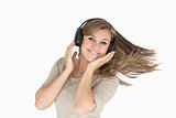 Woman dancing with headphones