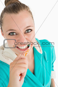 Smiling woman with bathrobe