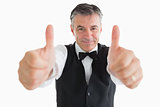 Glad waiter with thumbs up