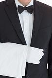 Waiter holding a towel