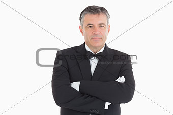 Standing waiter in front of camera