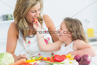 Daughter feeding her mother