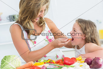 Mother feeding her daughter