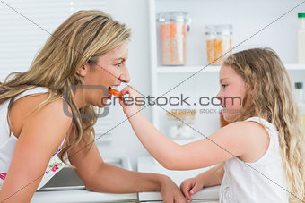 Daughter feeding mother