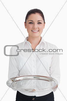 Waitress showing the tray