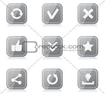 Set of rounded square internet icons with reflection