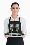 Waitress holding champagne