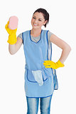Cleaner woman washing with a sponge