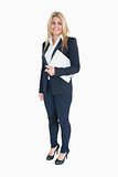 Businesswoman posing with a clipboard