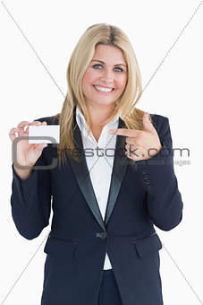 Business woman showing her card