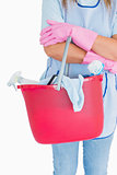 Maid with a pink bucket