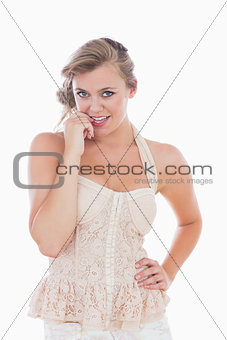 Woman chewing on her nails
