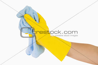 Hand using rag