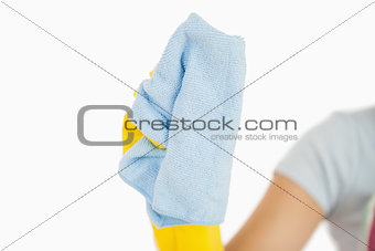 Woman using blue rag