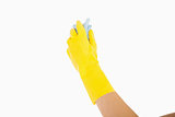 Hand cleaning with blue rag