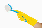 Female hand holding scrubbing brush