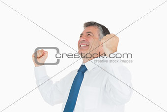 Cheering man in shirt and tie