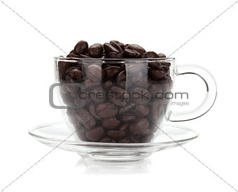Coffee beans in glass cup