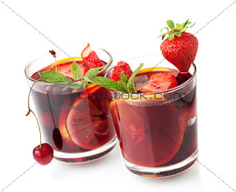 Refreshing fruit sangria in two glasses