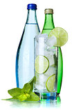 Glass of water with lime, ice and mint