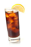 Cola in highball glass with lemon slice