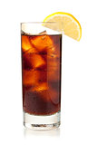 Cola in highball glass with lemon slice