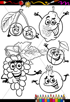 cartoon fruits set for coloring book