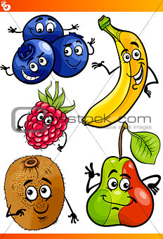 funny fruits cartoon illustration set