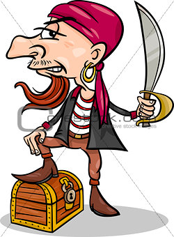 pirate with treasure cartoon illustration