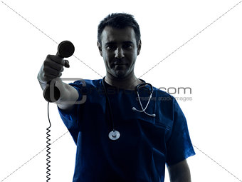 doctor man silhouette holding phone