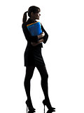 business woman holding folders files standing  silhouette
